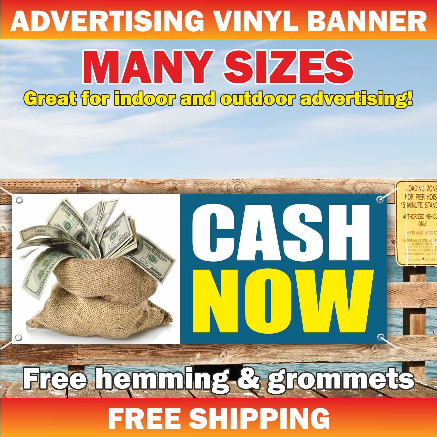 CASH NOW Advertising Banner Vinyl Mesh Sign pawn loans finance trade gold store