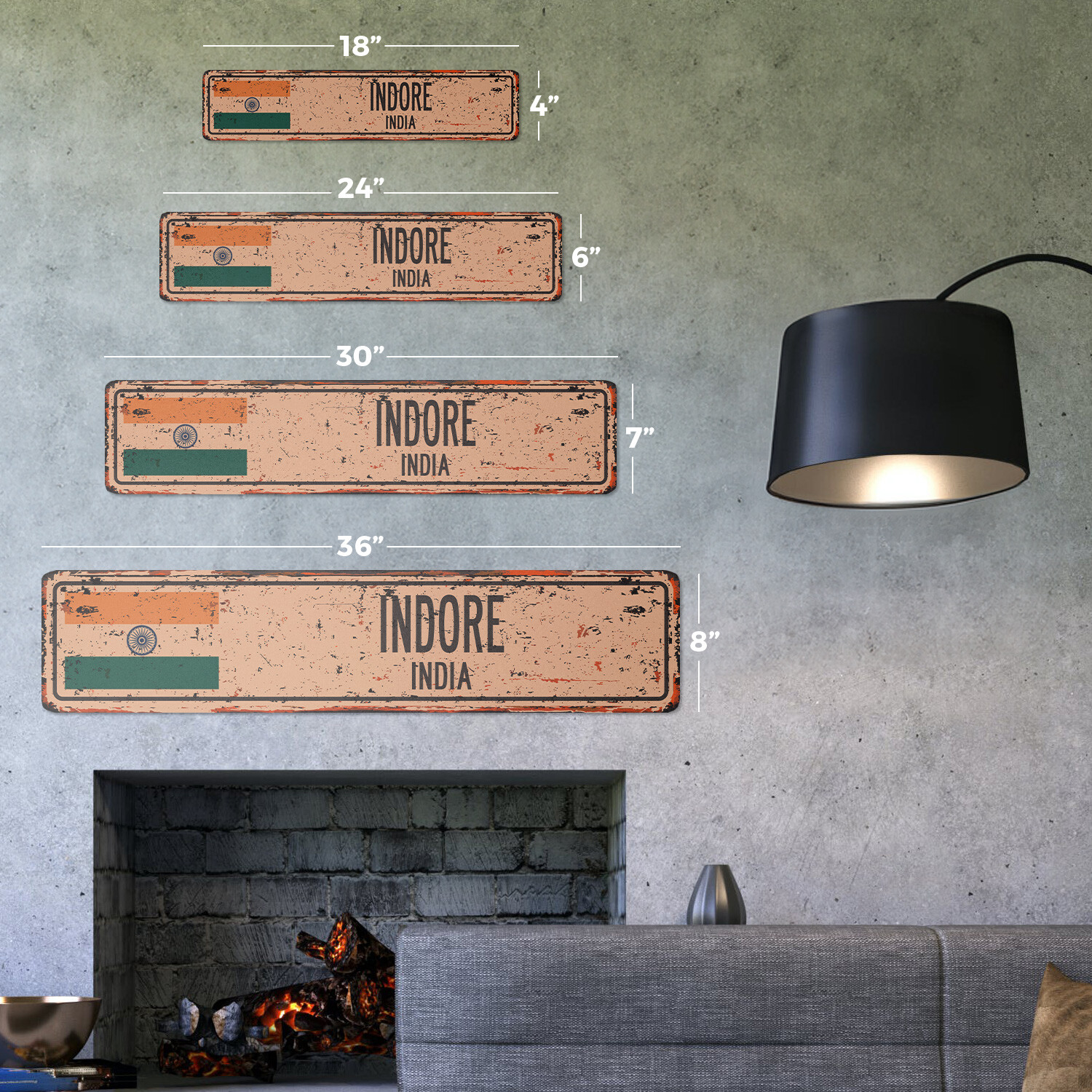 INDORE INDIA Vintage Street Sign Indian flag city country road wall rustic gift