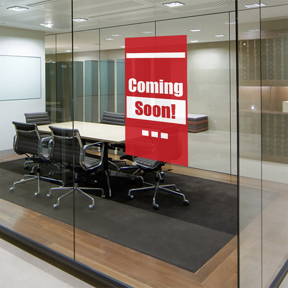 Door Decals Vertical Vinyl Stickers Multiple Sizes Coming Soon Red Vinyl