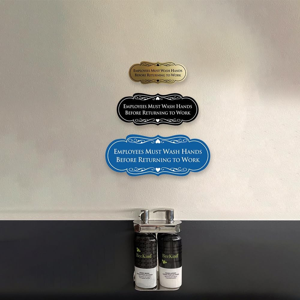Brushed Gold Employees Must Wash Hands Sign Durable Durable Install 1 Pack
