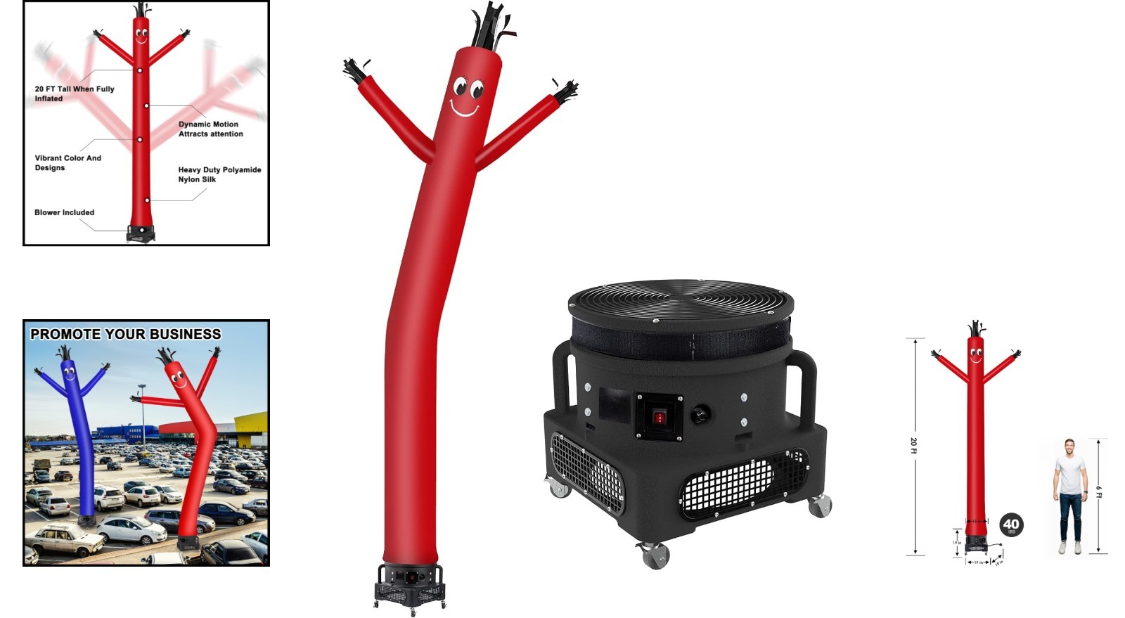 MOUNTO 20Ft Air Inflatable Tube Guy Puppet Dancing Man Red 1HP Blower