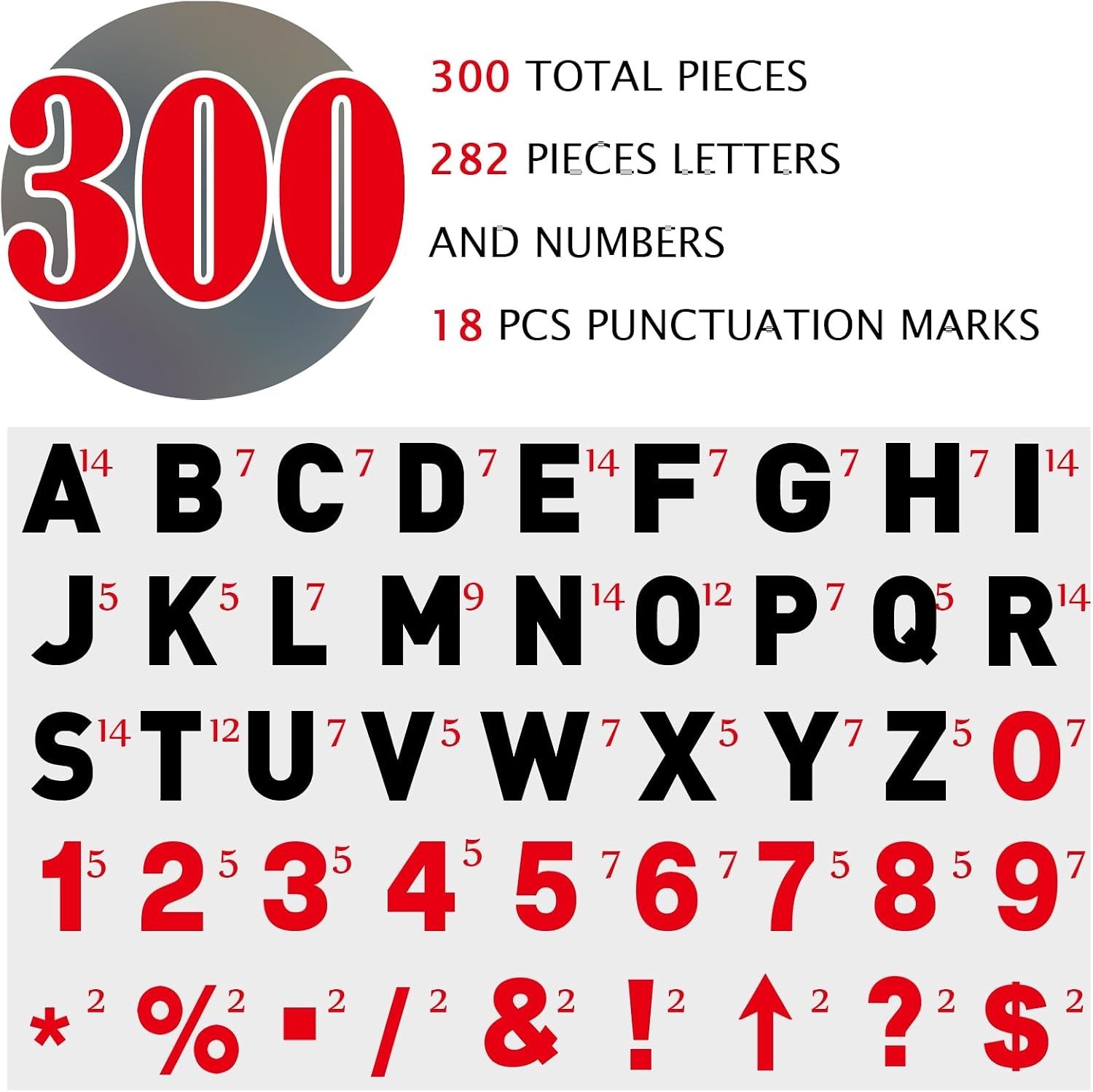 300 Pcs Changeable Marquee Letters & Numbers for Outdoor Sign Board 6” 7