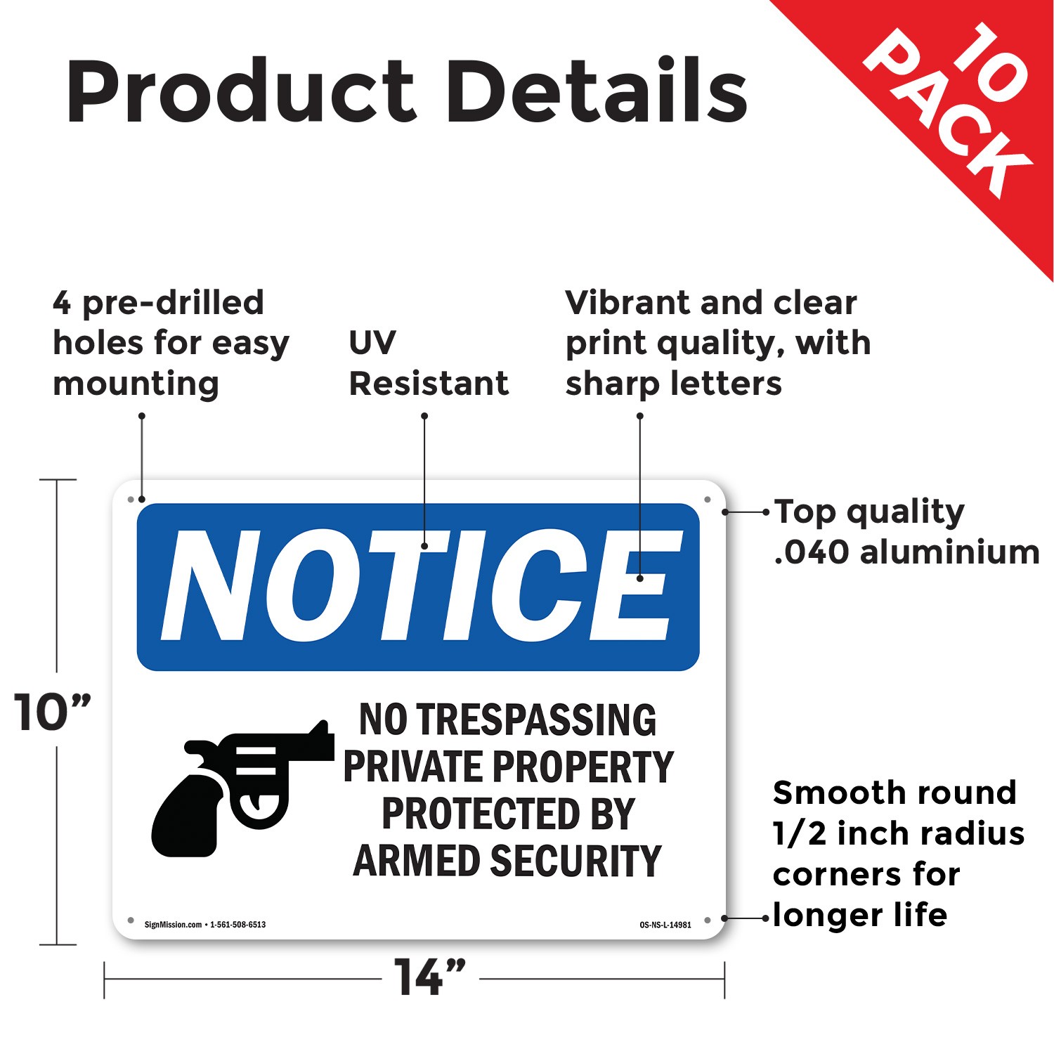 No Trespassing Private Property OSHA Notice Sign Metal,, Decal 5 or 10 Pack