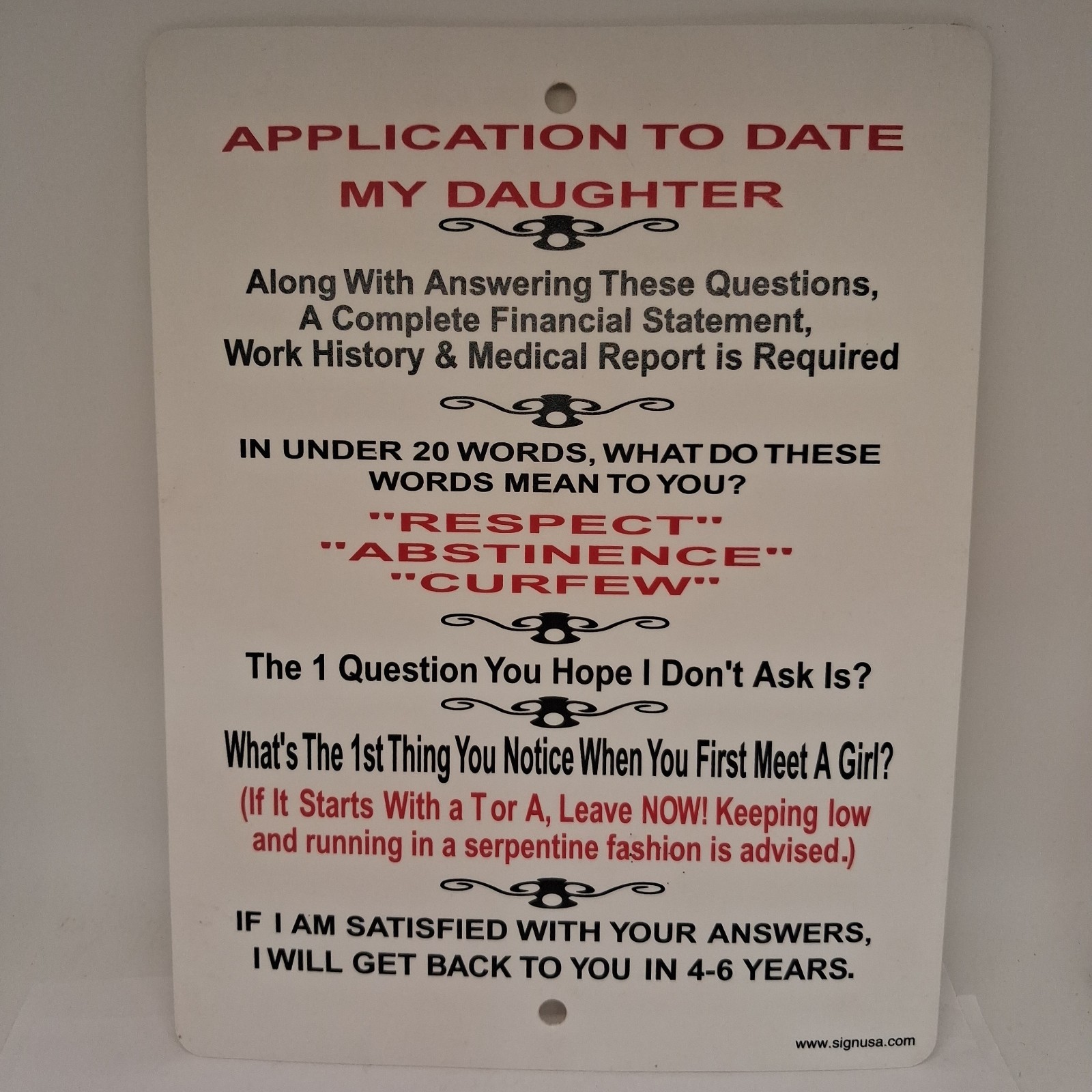 Application To Date My Daughter Novelty Plastic Sign Plastic Wall Haning