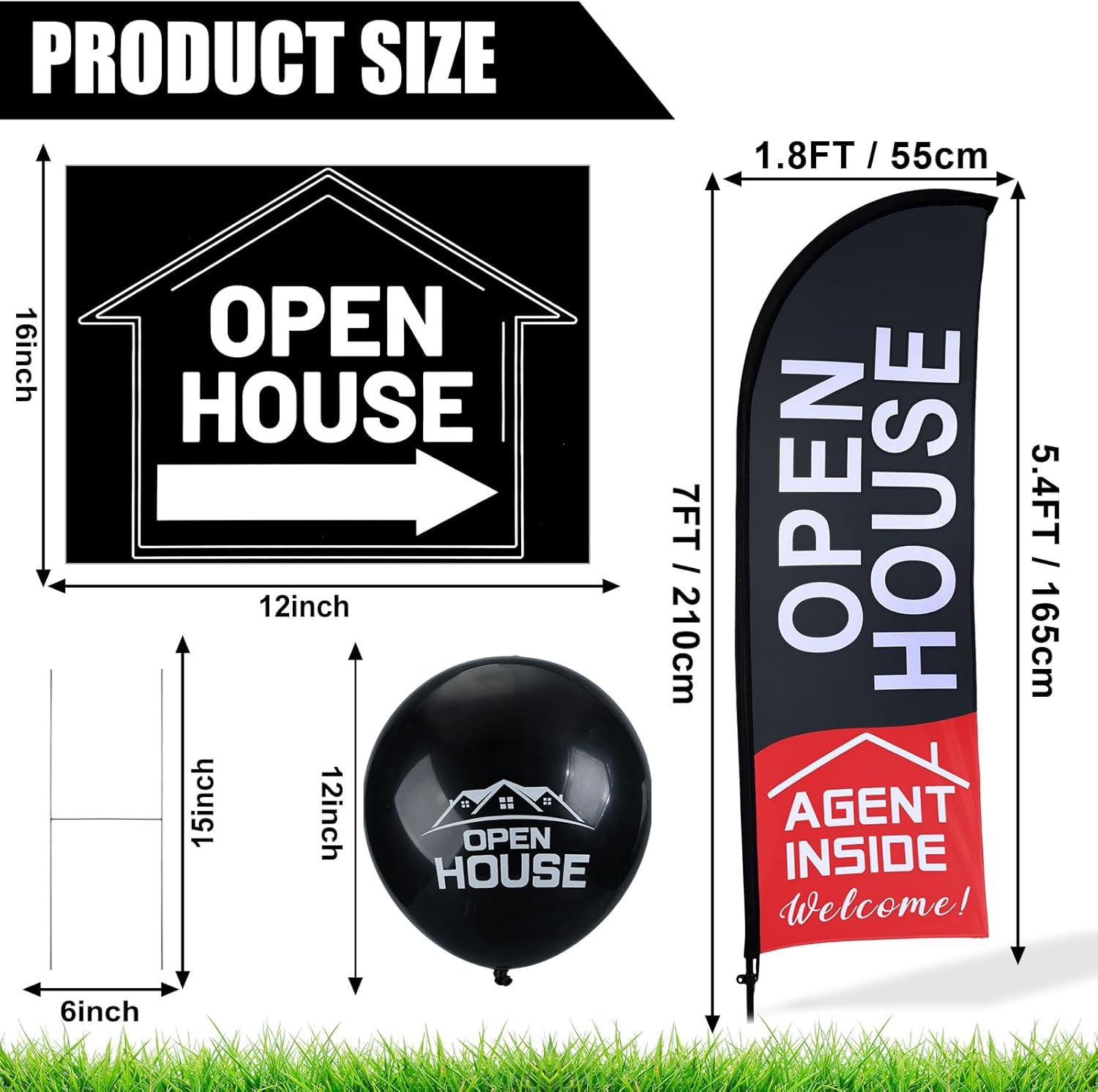Open House Sign Set – 36 Pcs with Flags, Arrows, Balloons & Stakes