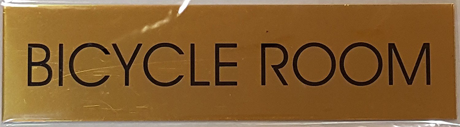 BICYCLE ROOM SIGN – Gold BACKGROUND (ALUMINIUM – 2 x7 3/4)