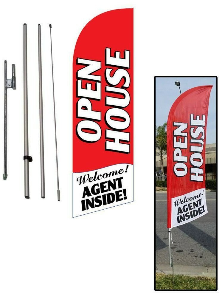 OPEN HOUSE 6FT FEATHER FLAG FIBER GLASS TIP POLE KIT & GROUND SPIKE