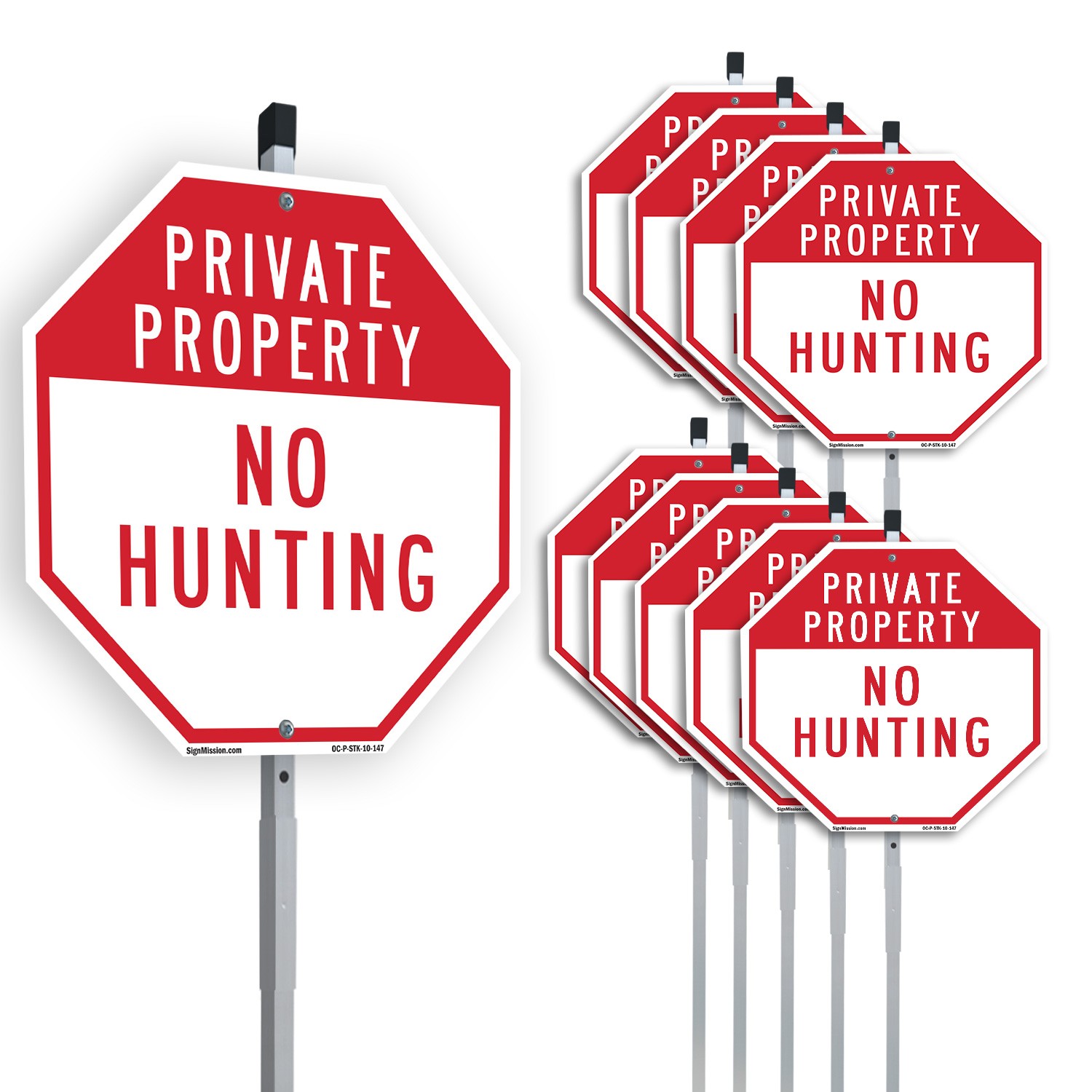 Private Property No Hunting Octagon Sign With Stake Weather Resistant