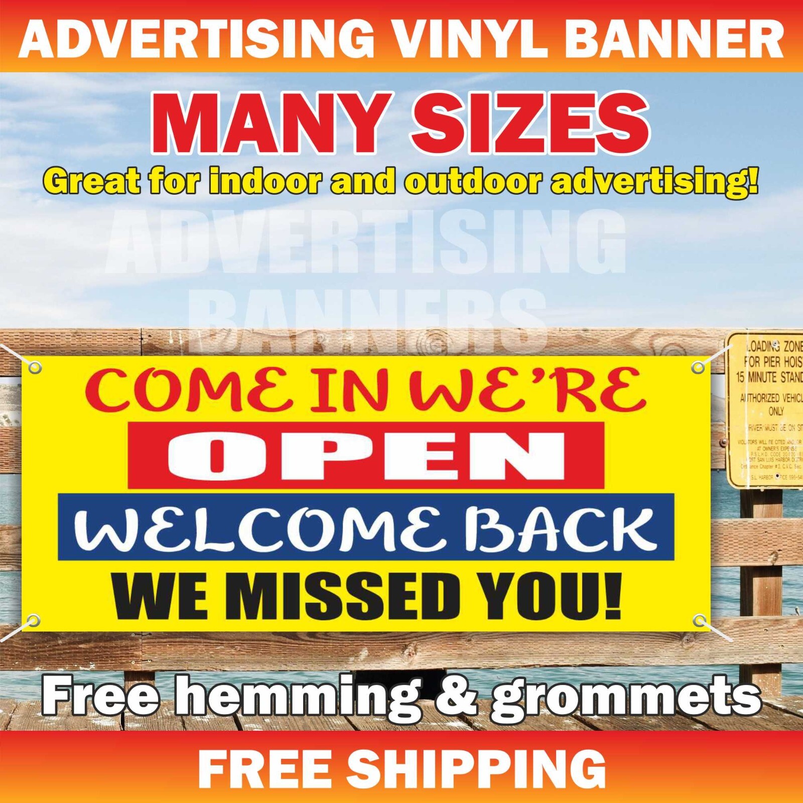 OPEN WELCOME BACK Advertising Banner Vinyl Mesh Sign Grand Opening COME IN WE’RE