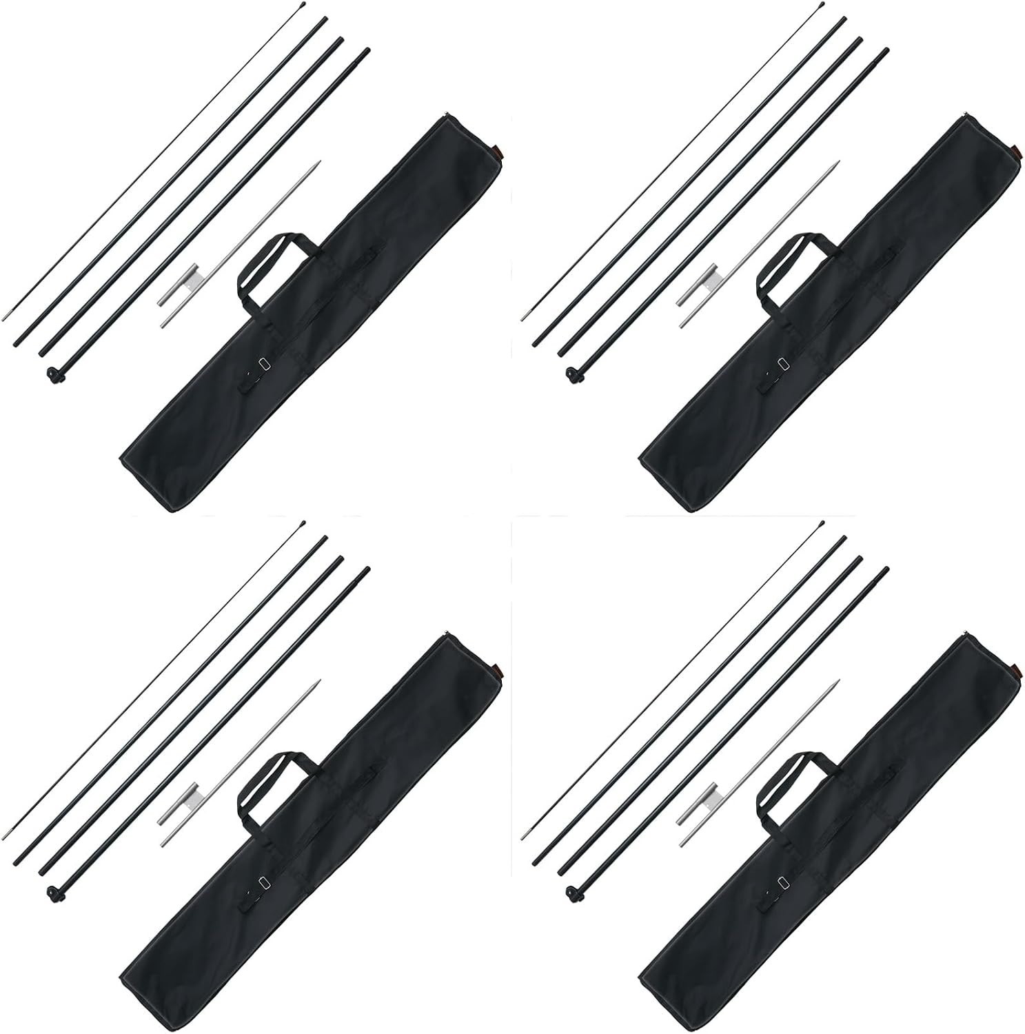 Heavy Duty 16.3 Ft Swooper Flag Pole Kit 4 Pack – Durable Aluminum/Fiberglass…