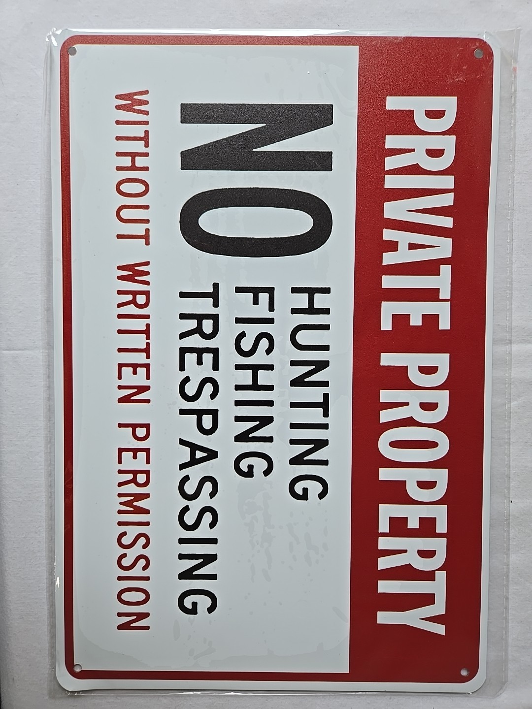 Horizontal Metal Sign Private Property No Hunting Fishing Trespassing Osha Red