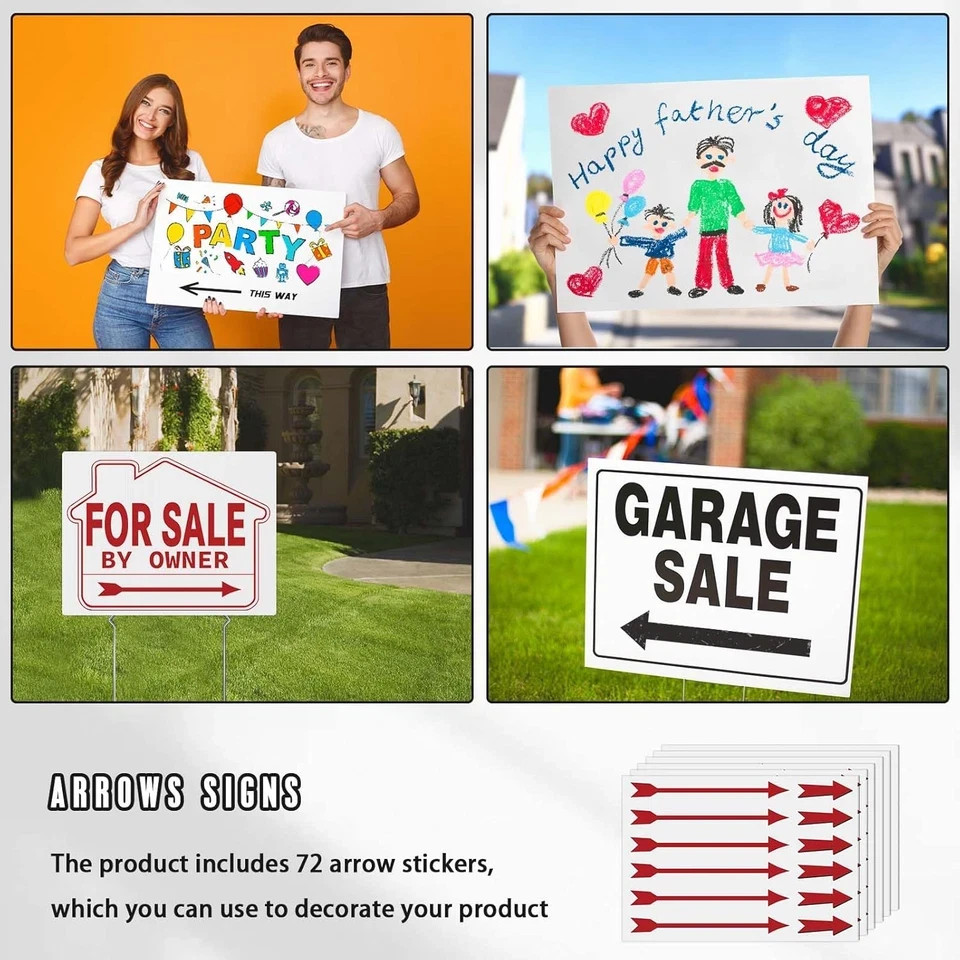10 Pack Blank Yard Signs with Stakes,Yard Sale Signs with Arrow Stickers, 17″ x