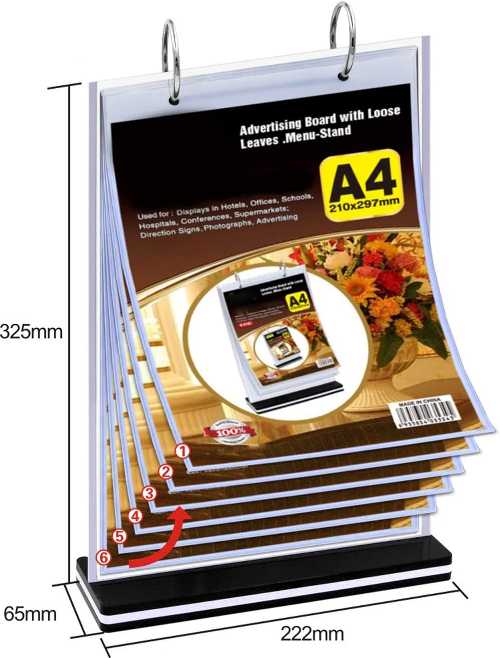 A4 Multi Page Flip Display Card Label Display Stand, T-Shaped | Detachable Label