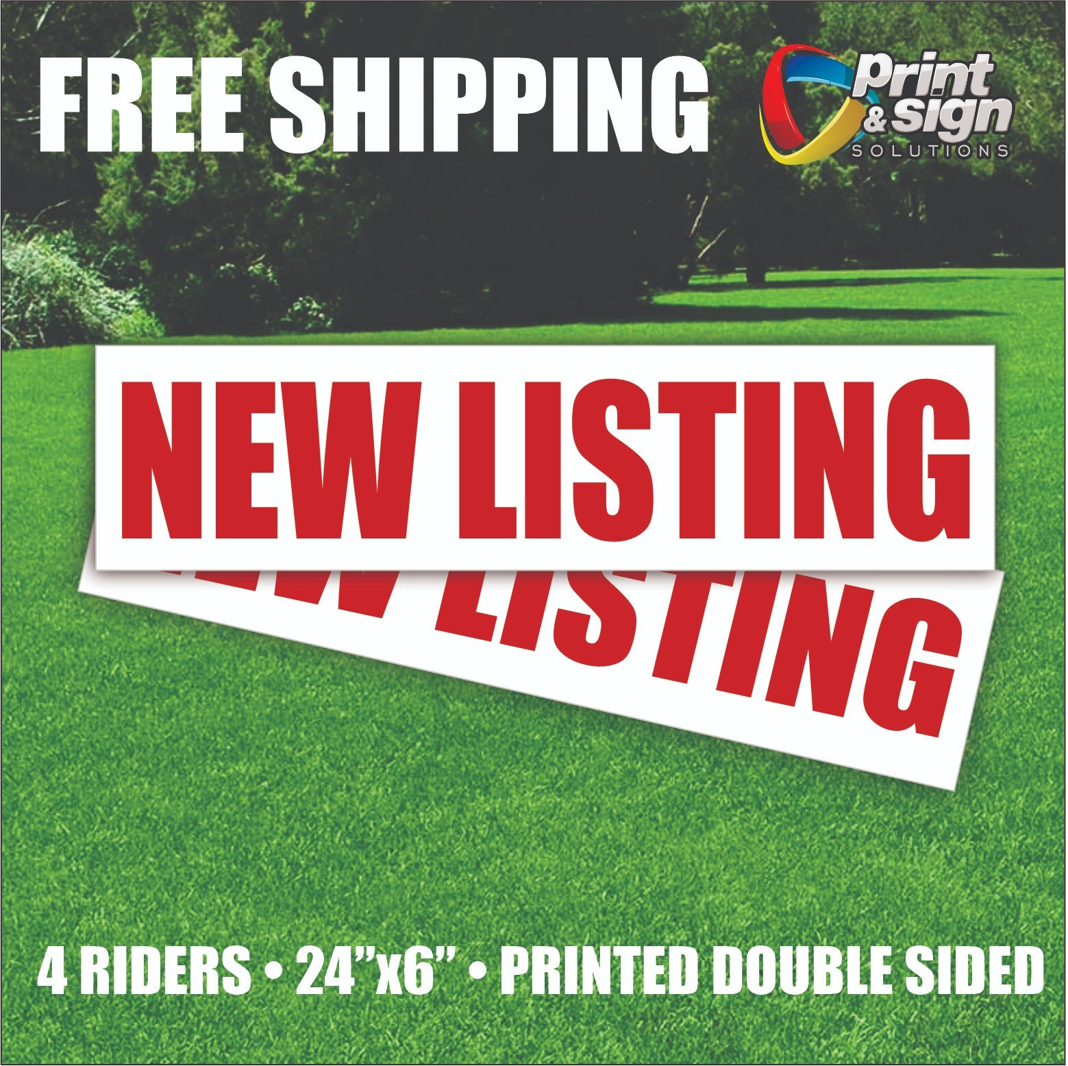 FOUR NEW LISTING 6″x24″ REAL ESTATE RIDER SIGN 2 Sided HOMES PLASTIC REALTOR
