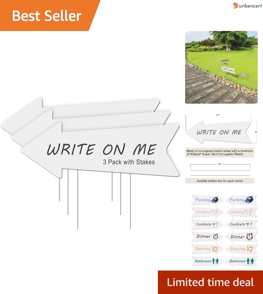 DIY Arrow Yard Signs 3-Pack with Stakes for Weddings & Events