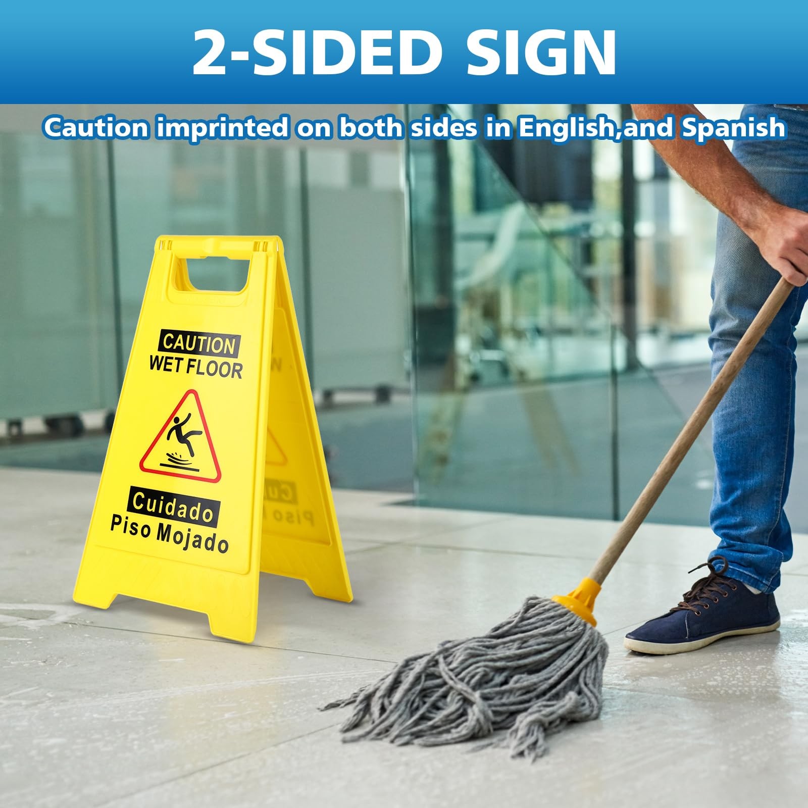 WOUSEDO 2-Pack Caution Wet Floor Sign,17.5″ Height,Bright Yellow Double-Sided…