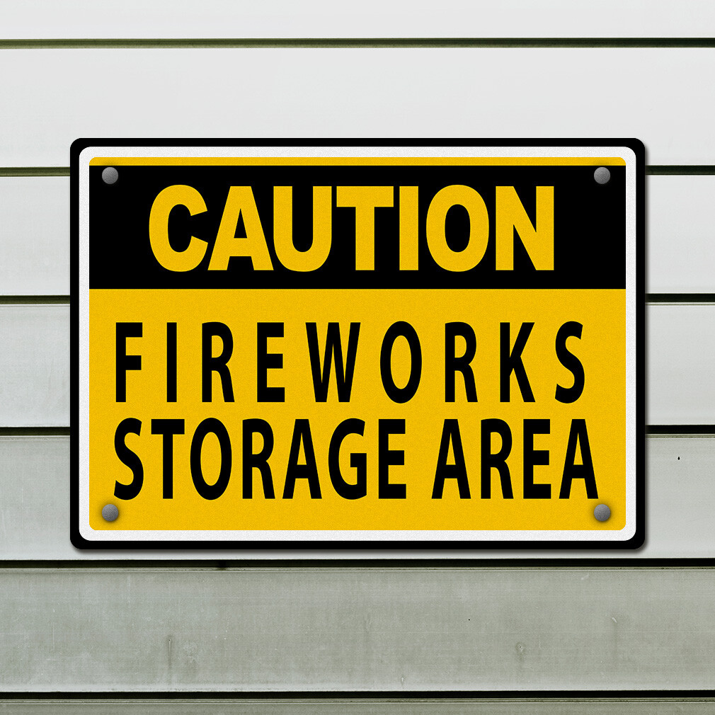Aluminum Horizontal Metal Sign Caution Fireworks Storage Area