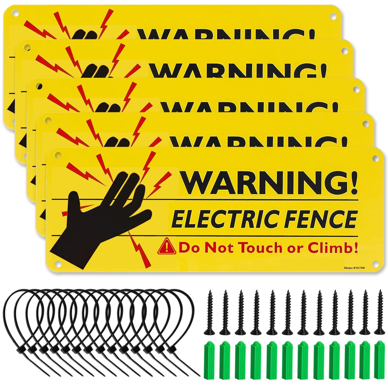 5-Pack Reflective Electric Fence Warning Signs,10×3.5 Inch High Voltage Danger S