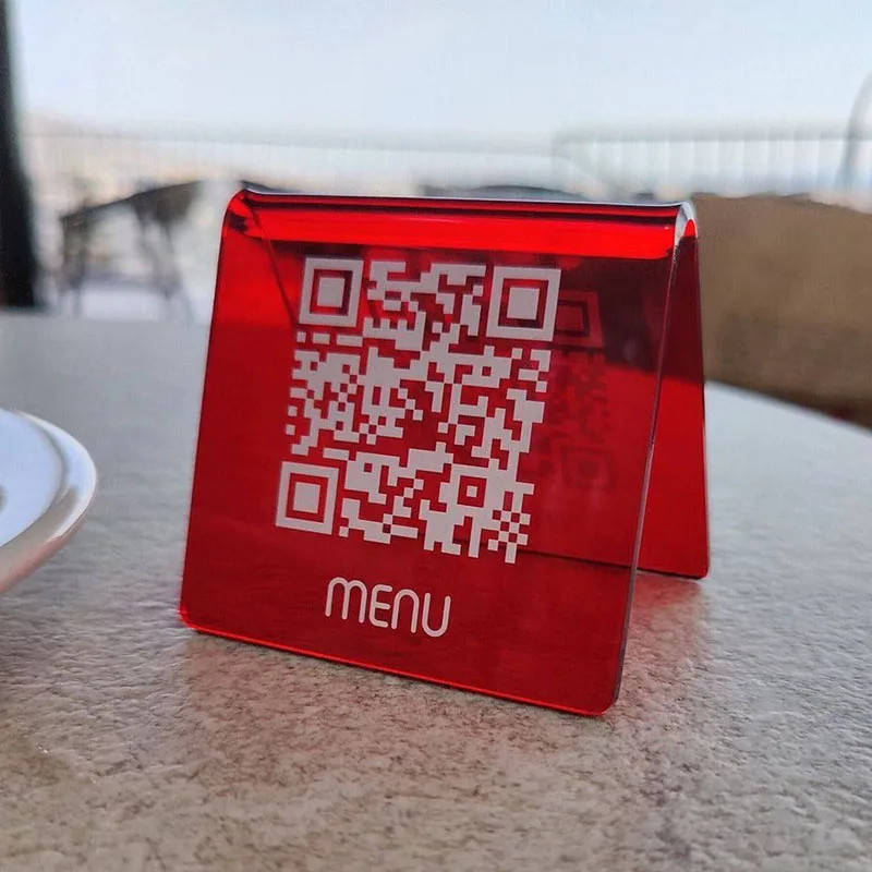 Crylic QR Menu Sign Touchless Menu Stand WiFi Connected QR Freestanding