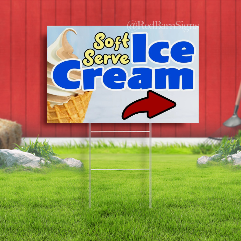 Soft Serve Ice Cream Arrow Indoor Outdoor Yard Sign with metal stakes