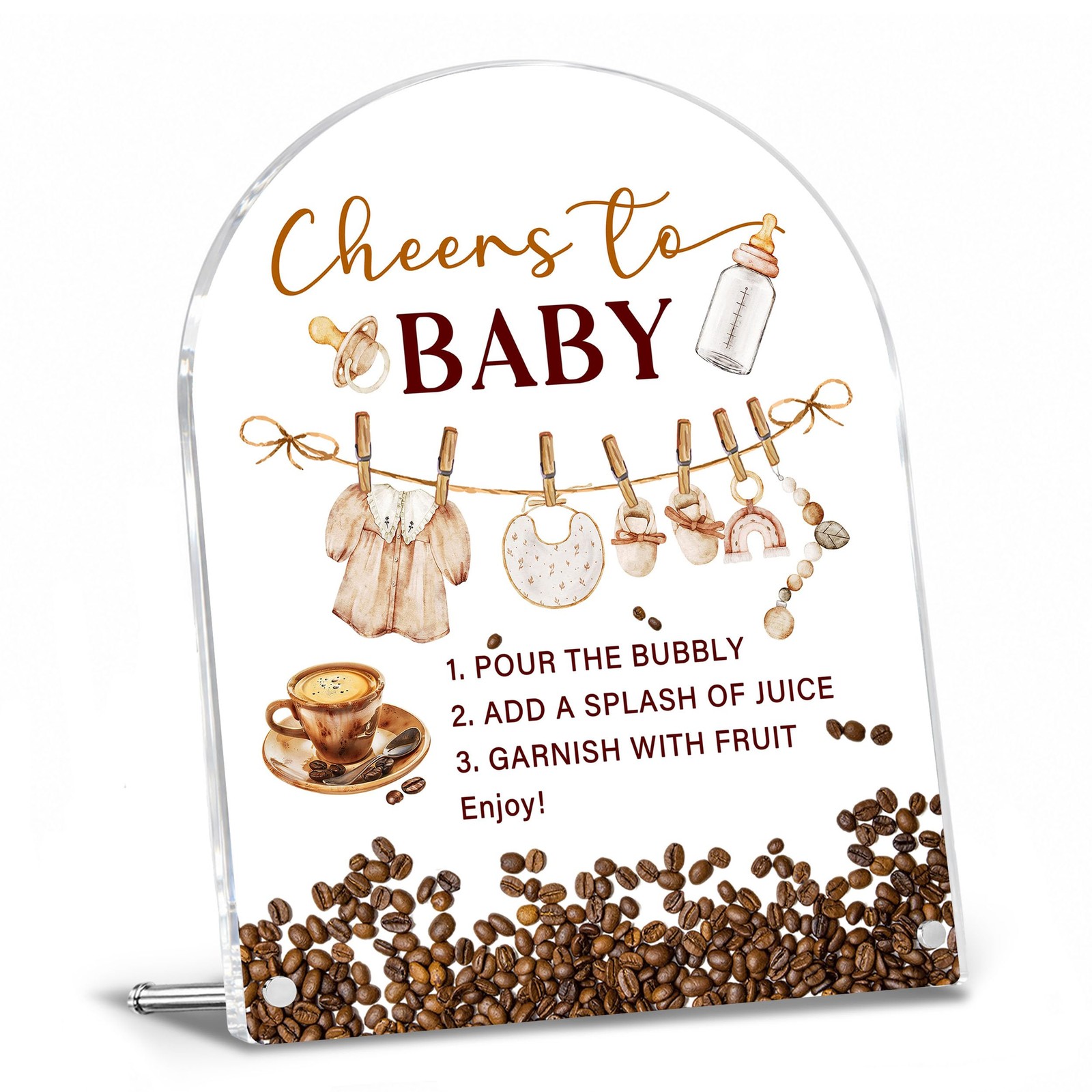 Mimosa Bar Sign, Coffee Bean Acrylic Sign with Stand, Baby is Brewing Baby Sh…