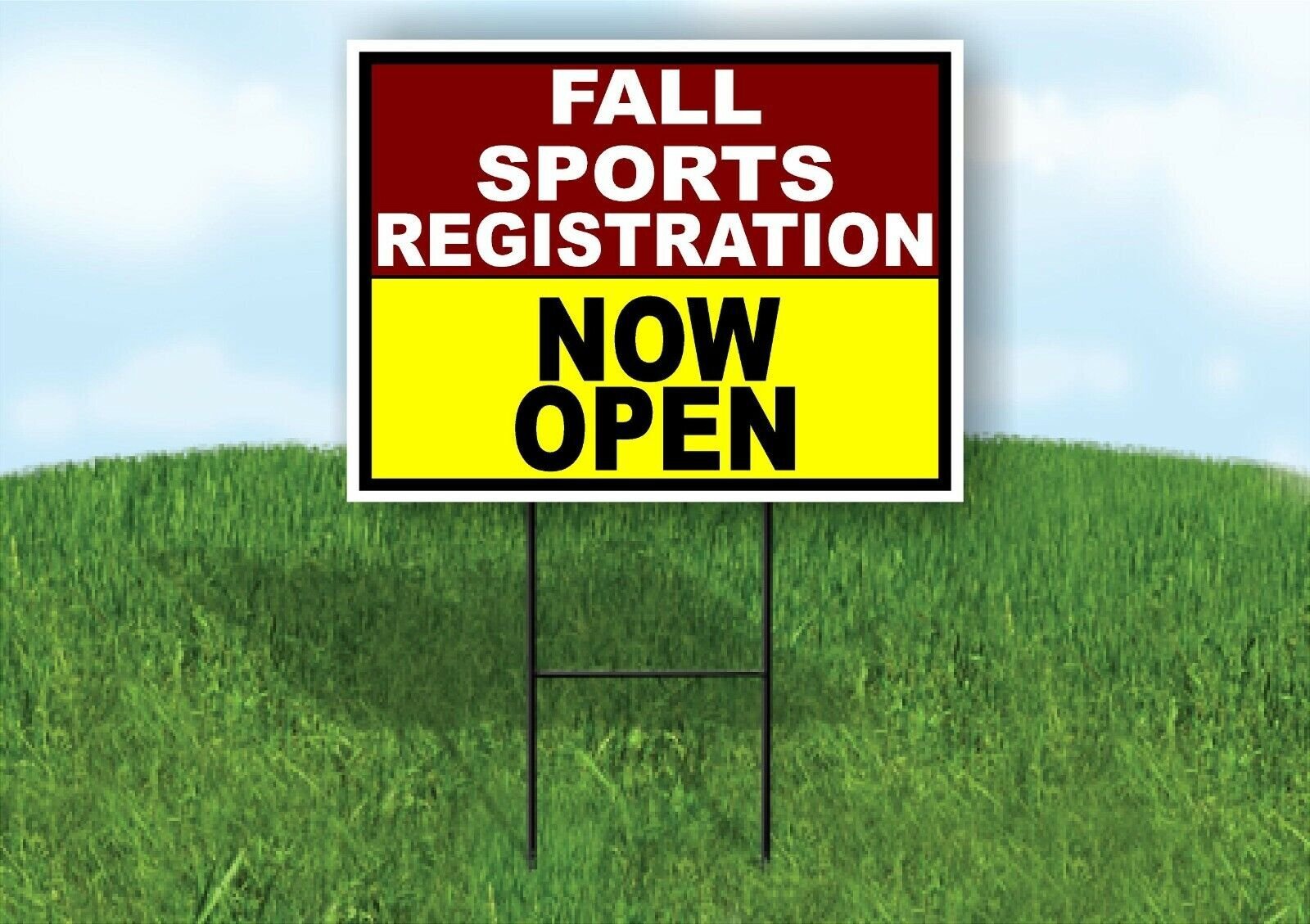 SPORTS REGISTRATION MAROON YELLOW FALL Yard Sign with Stand LAWN SIGN