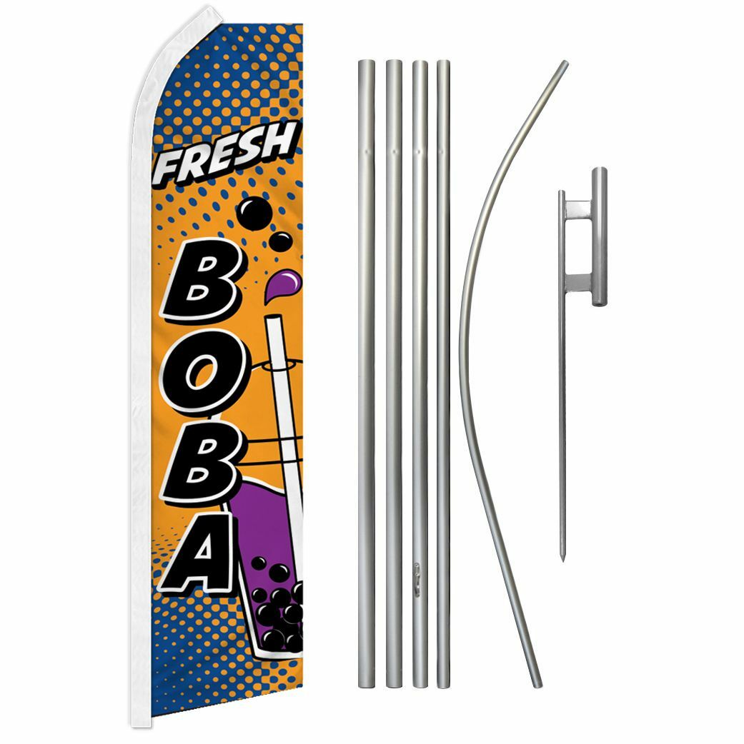 “FRESH BOBA” Advertising Super Flag & Pole Kit bubble tea drink beverage