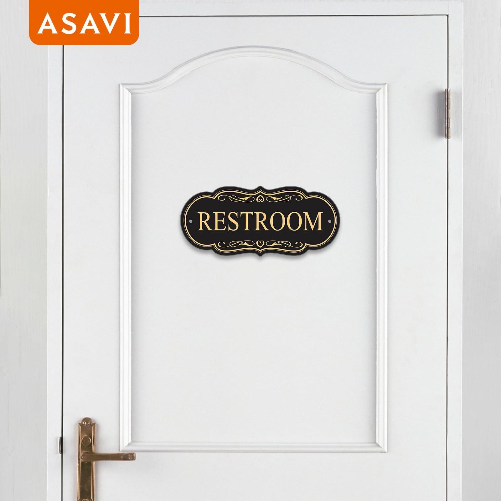 Restroom Sign 8×3.5 Inch Waterproof Acrylic SelfAdhesive Black Gold Office