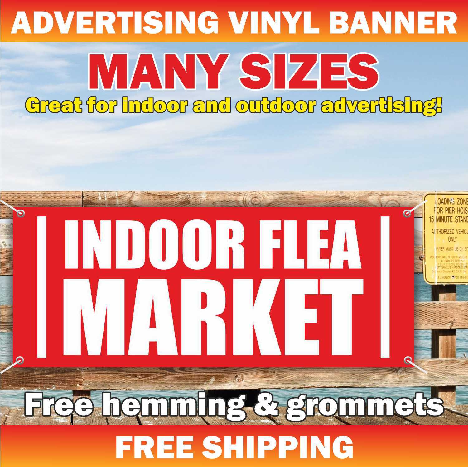 INDOOR FLEA MARKET Advertising Banner Vinyl Mesh Sign antiques collectibles mart