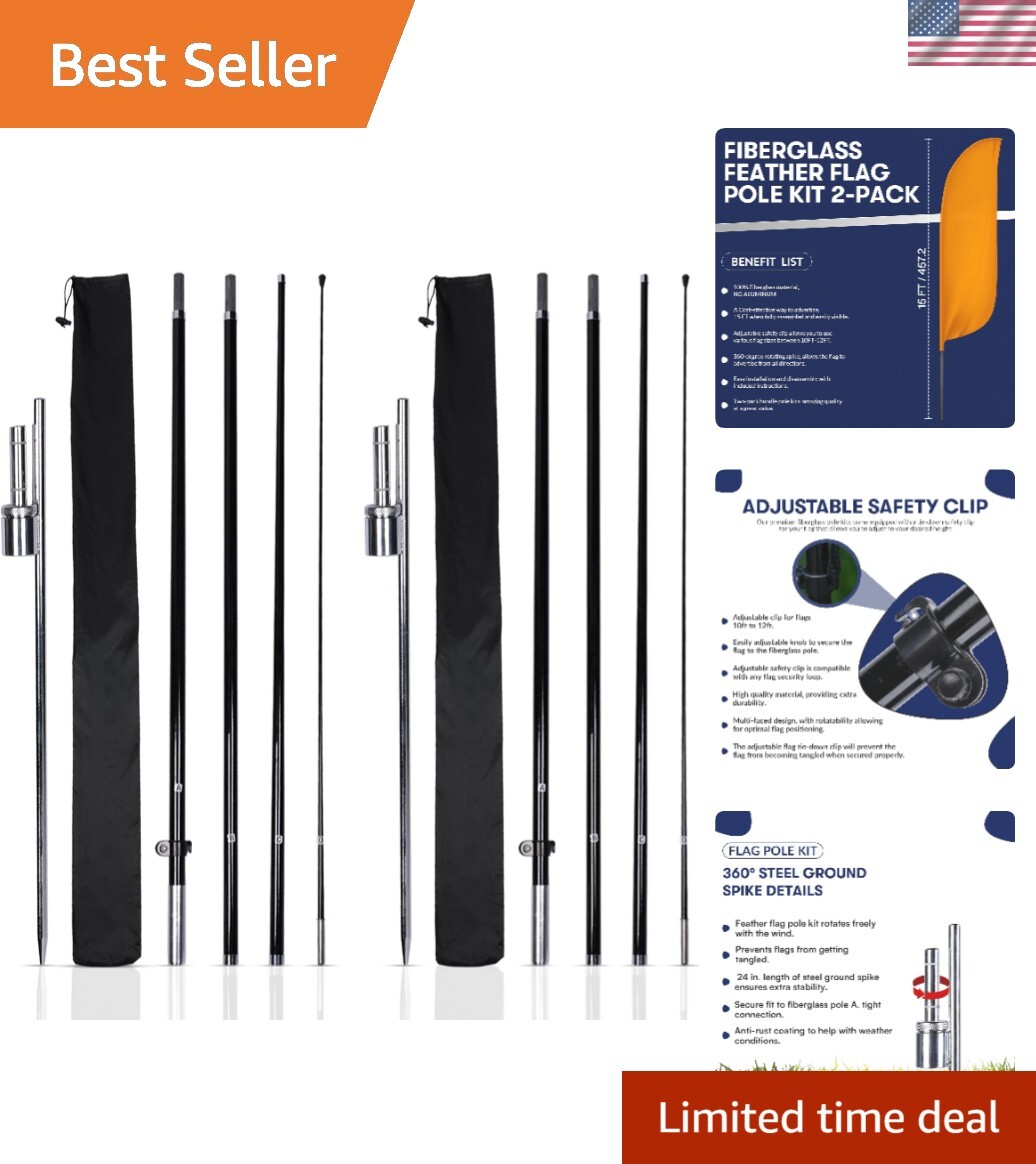 Durable 100% Fiberglass Feather Flag Pole Kit – 15ft Tall for Business Displays