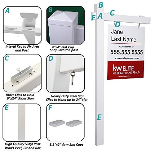 Vinyl PVC Real Estate Sign Post 6ft Tall 4x4x72 White with 36in Arm Yard Sign