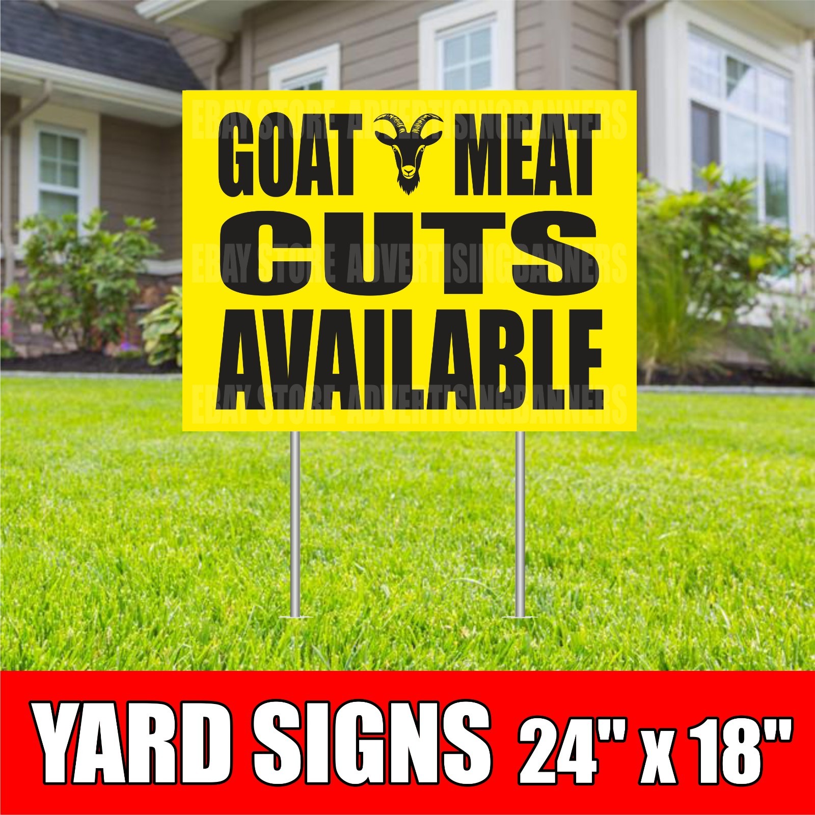 GOAT MEAT CUTS AVAILABLE Yard Sign with H-Stakes Shop Butcher Fresh Meat Pork
