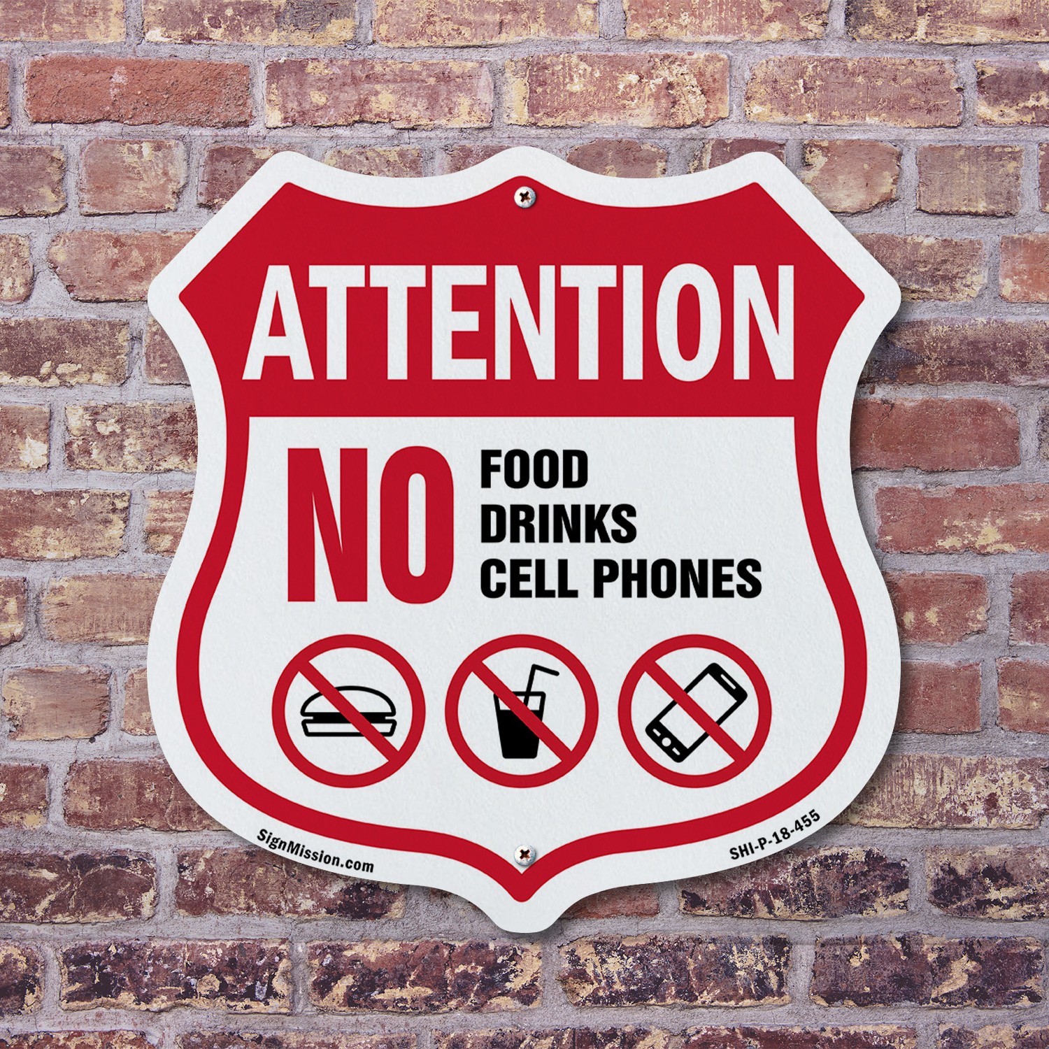 Property Shield Sign No Food No Drinks No Cell Phone Shield Shaped Sign
