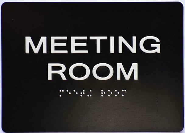 Meeting Room Sign With Braille and Raised Letters (Aluminum, Black Size 5×7)