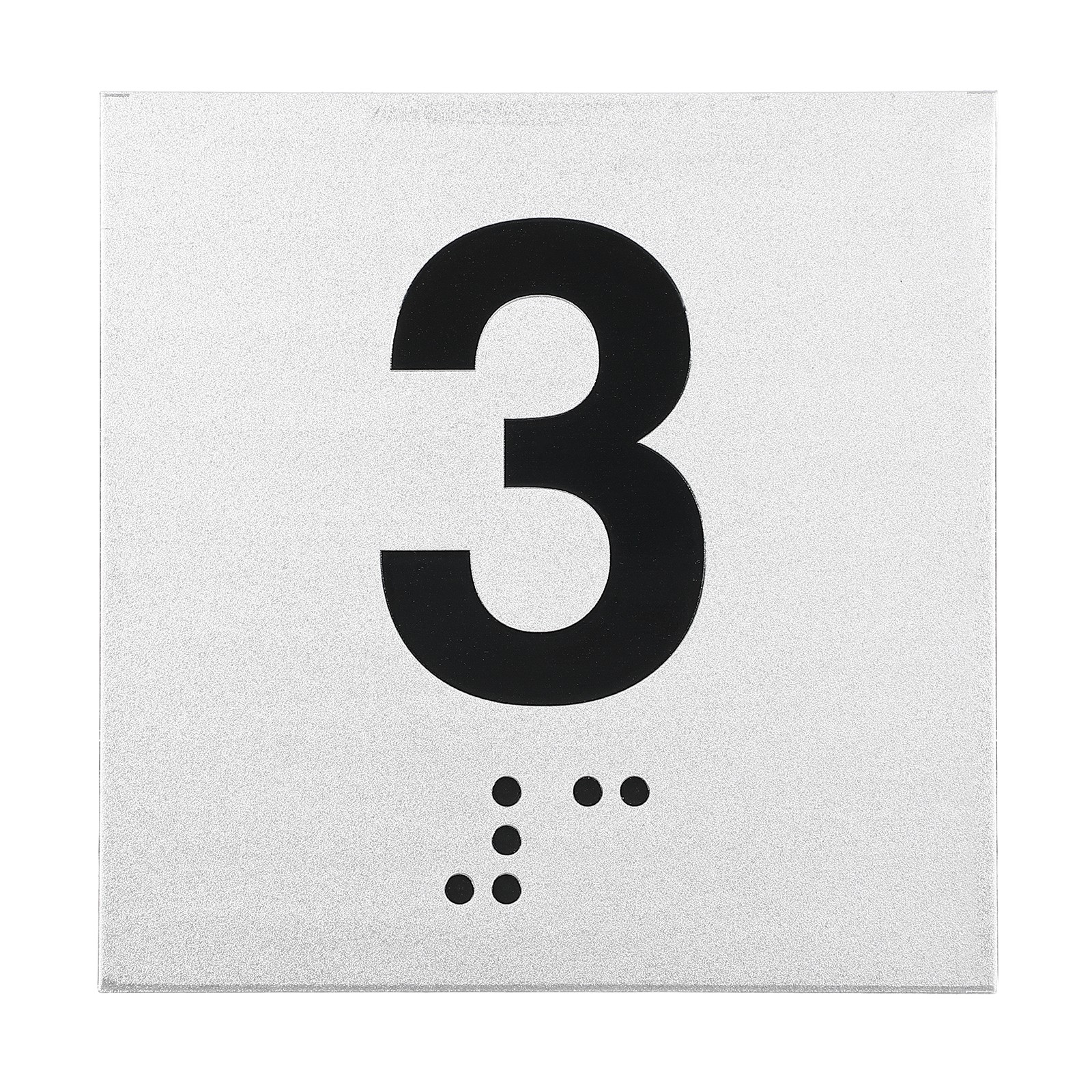Exam Room Number Sign, 4″ x 4″ Number 3 Sign with Braille, Black on Silver