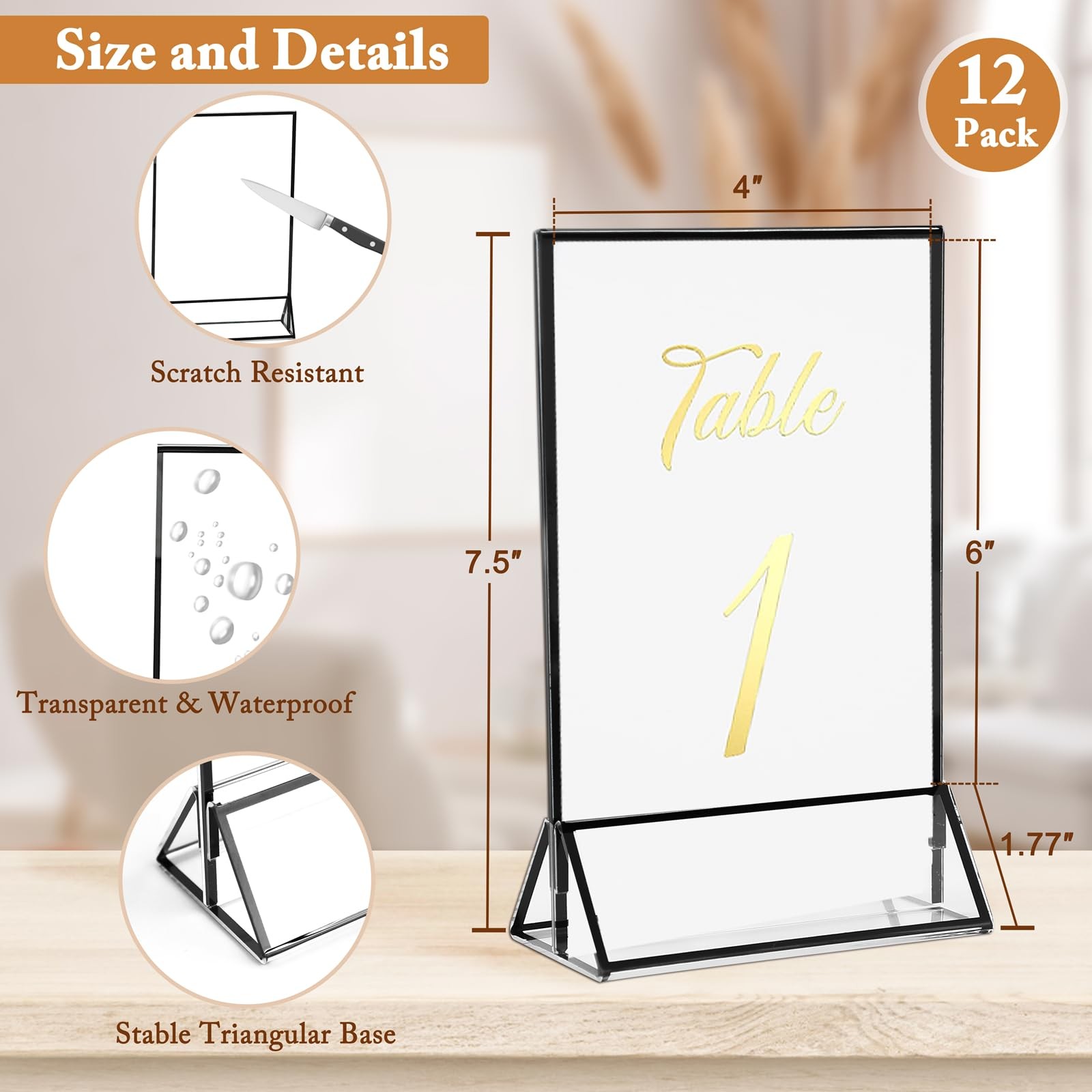 Floroom 12 Pack 4×6 Inch Clear Acrylic Sign Holders, 4″ x 6″- 12 Pack, Black