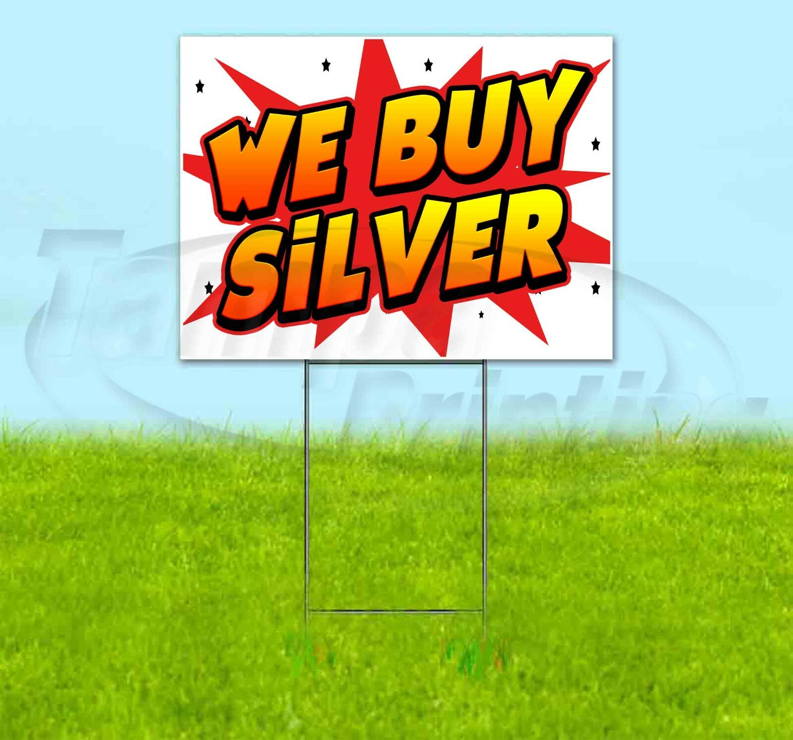 WE BUY SILVER 18×24 Yard Sign Corrugated Plastic Bandit Lawn Business USA