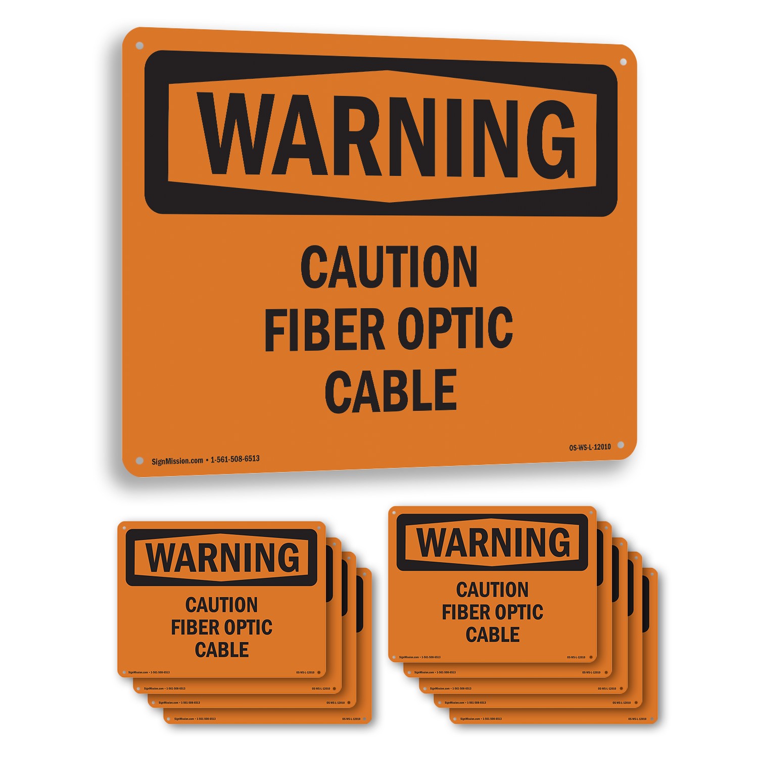 Caution Fiber Optic Cable OSHA WARNING Sign Metal, Plastic, Decal 5 or 10 Pack