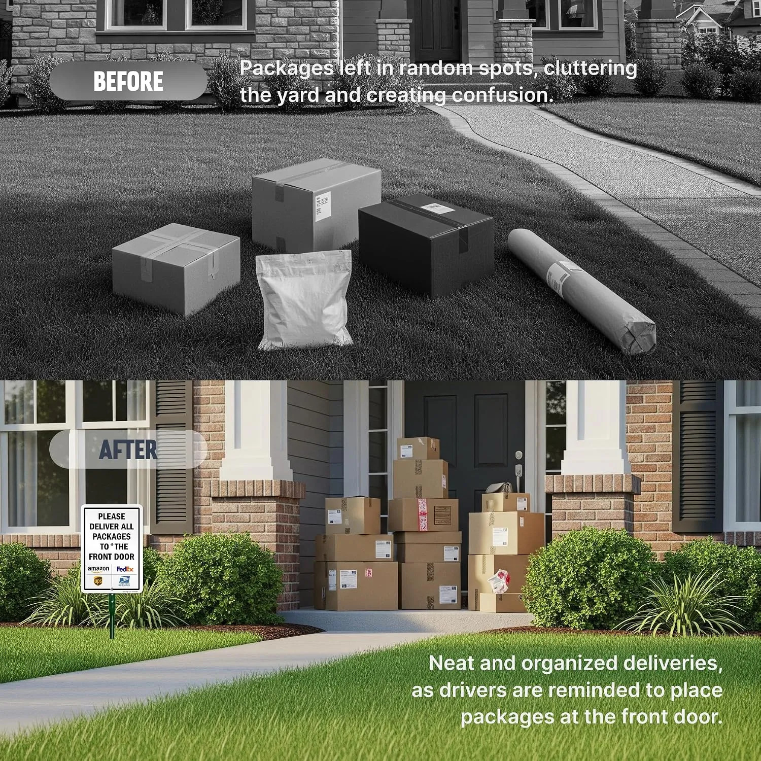 10 x 7 Inch Please Deliver Packages Front Door Yard Sign With Metal Stake Kit