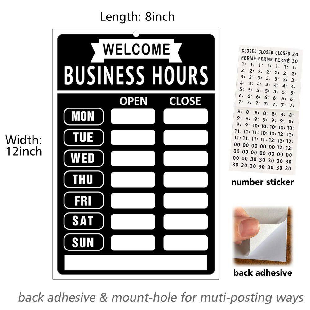 Black Double-Sided Open Closed Sign with Business Hours Set for Store Restaurant