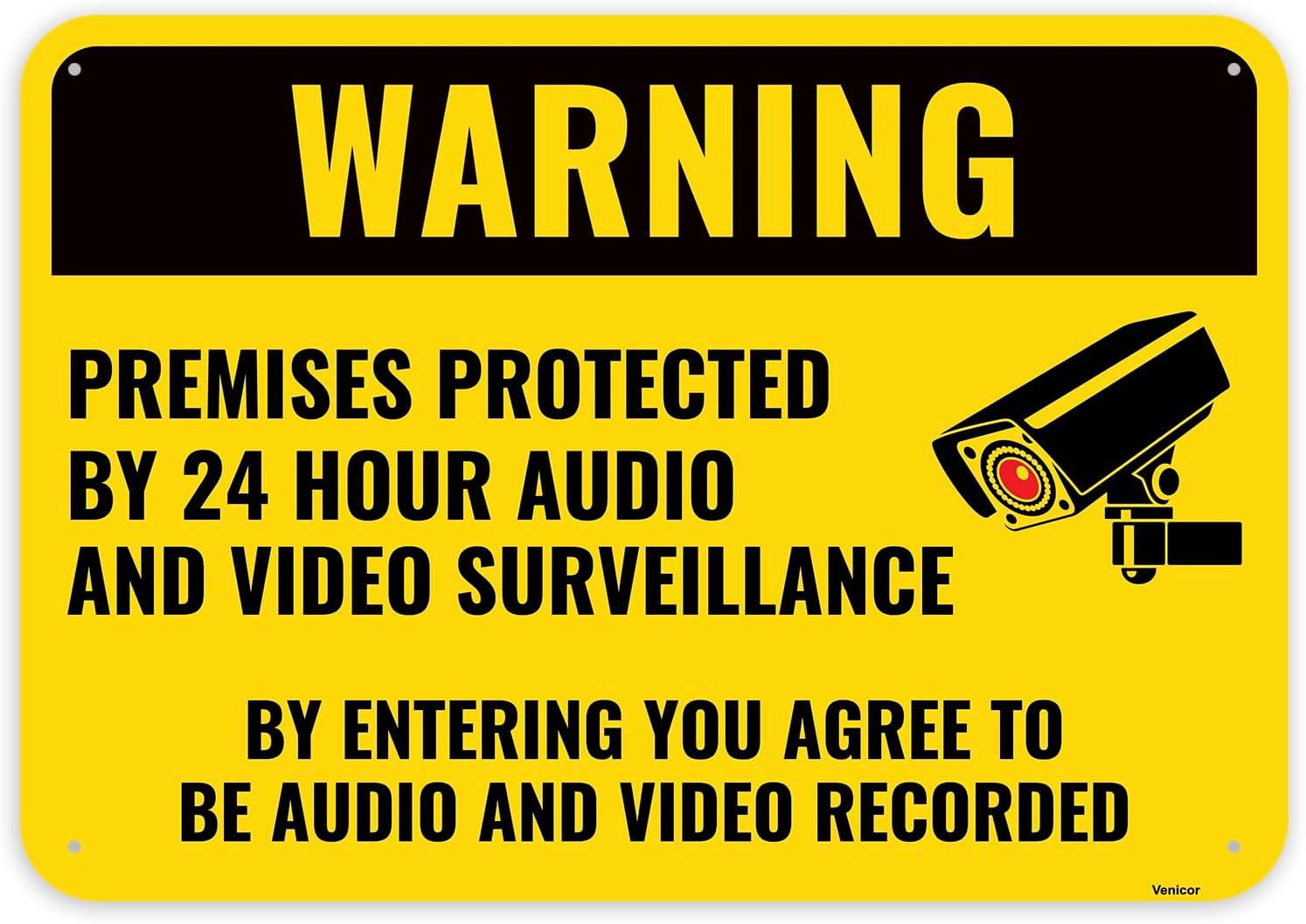 1PC Warning Video and Audio Surveillance Recording Sign, 10 x 7 Inches – Aluminu