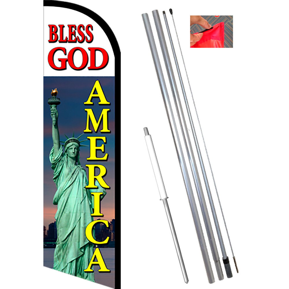 BLESS GOD AMERICA Premium Windless Feather Flag Bundle (Complete Kit) OR Option