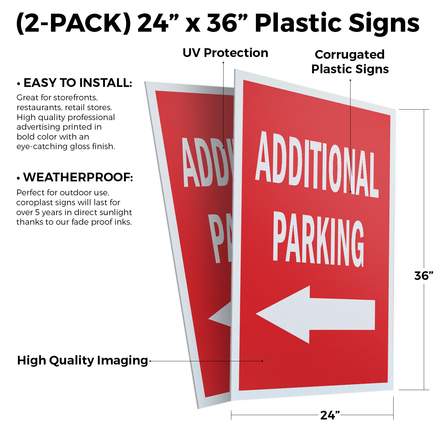 Additional Parking With Arrow 24″ x 36″ 2 Pack Of Store Sign Plastic Or Decal