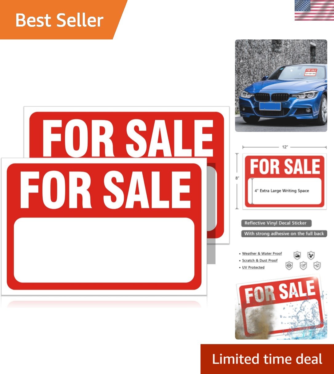 2 Pack Stickers,12″ x 8″ Sale Sign for Car and Vehicles, Self-Adhesive Vinyl …