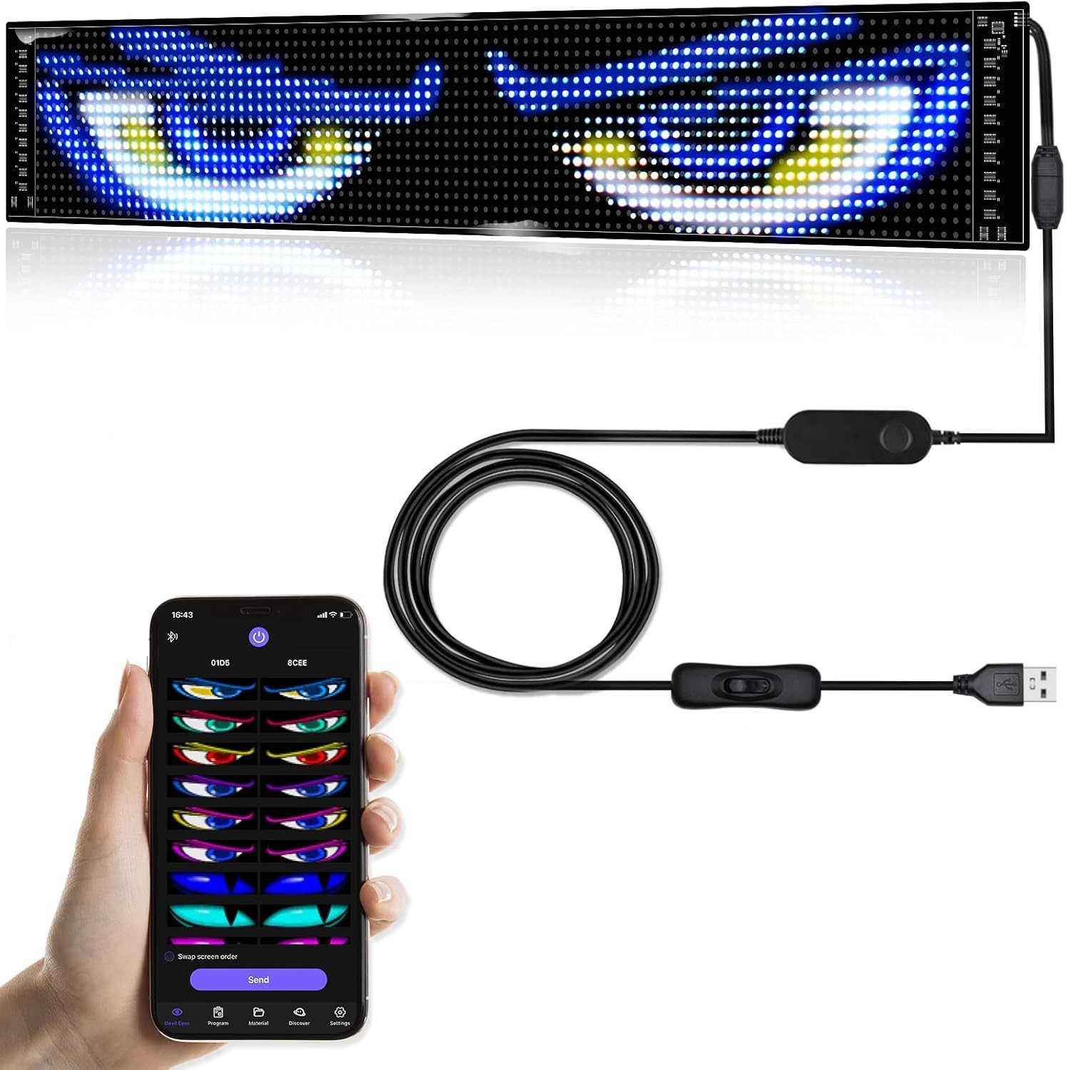 Customizable Bluetooth LED Sign for Cars – Programmable Devil Eyes Display