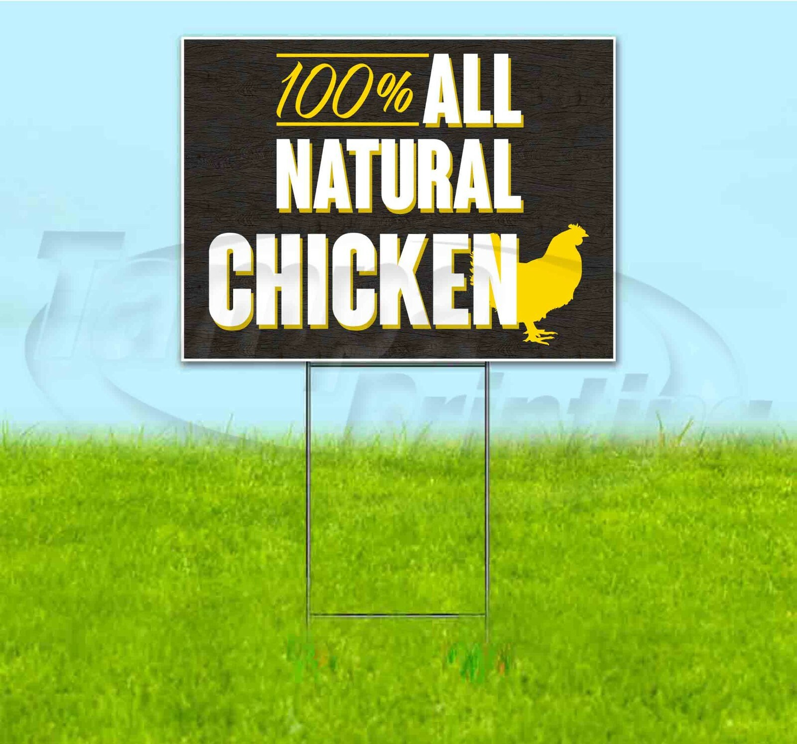 100% ALL NATURAL CHICKEN 18×24 Yard Sign WITH STAKE Corrugated Bandit USA DELI