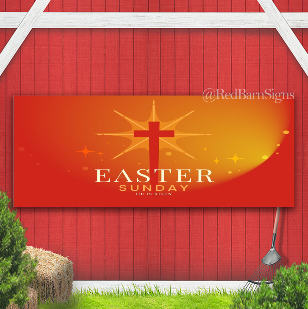 He Is Risen Easter Sunday Indoor Holy Week Palm Sunday Banner sign with grommets