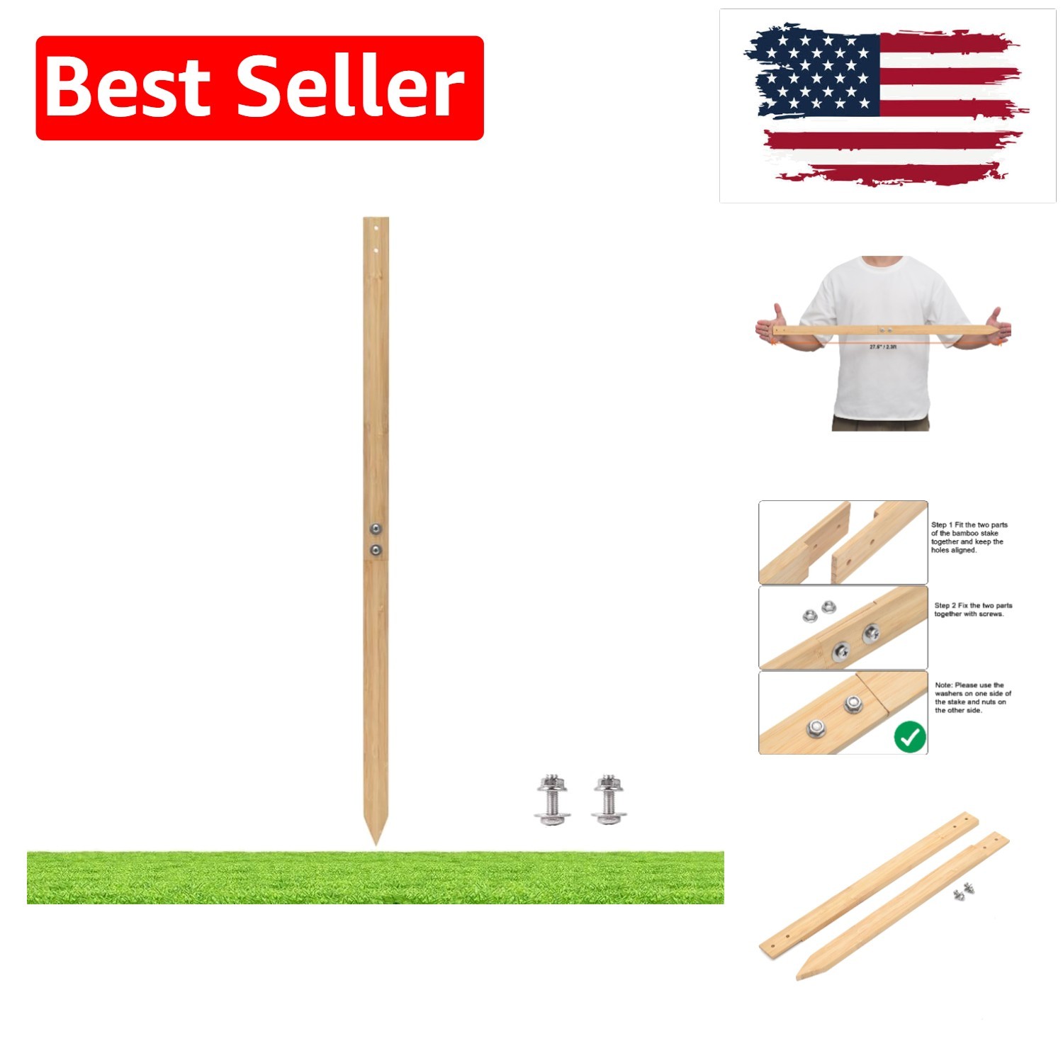 Yard Stake for Sign, 27.5″/2.3ft Long Bamboo Stake for Yard Sign, Hardware In…