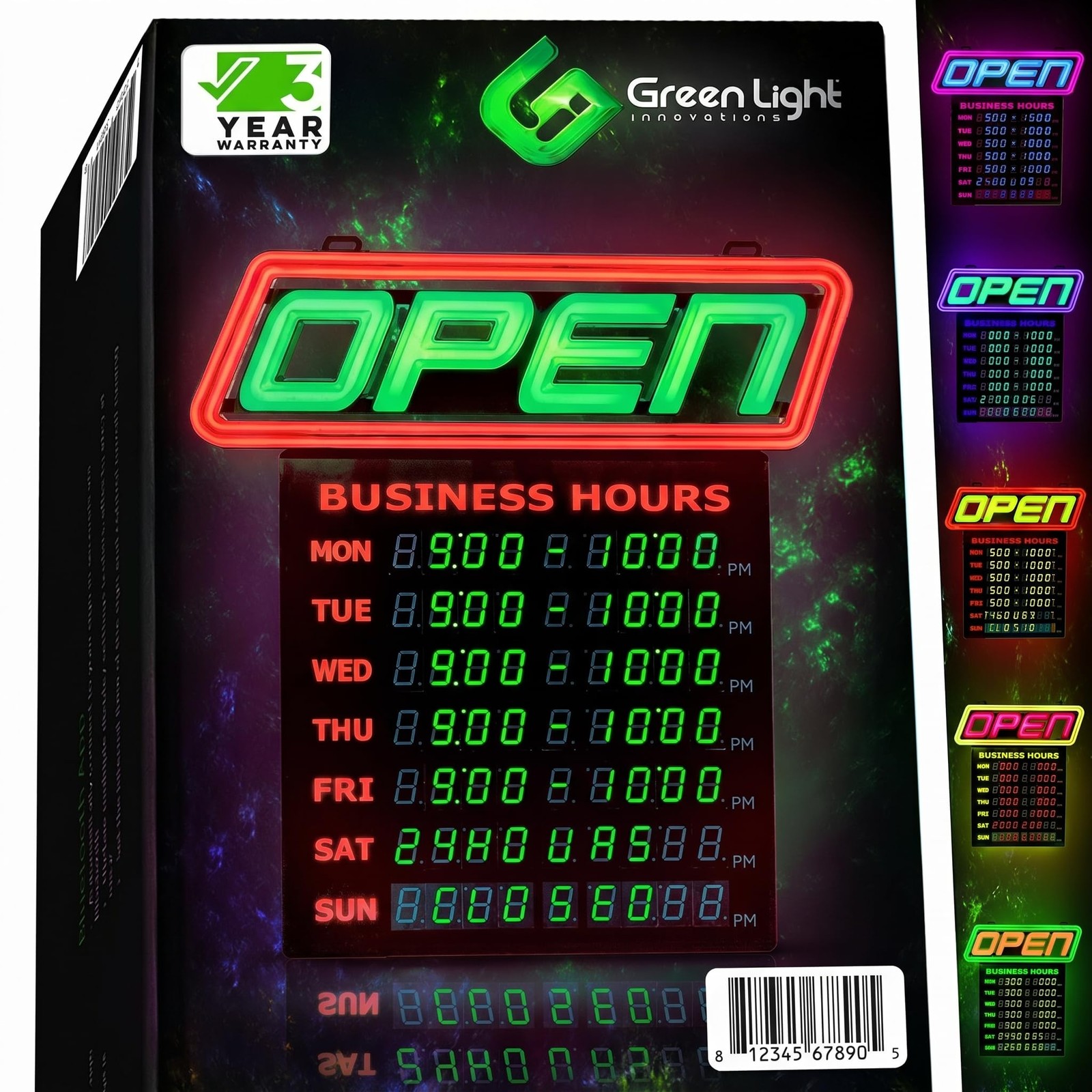 GLI Led Open Sign with Business Hours – Stand Out with 1000’s Color Combos to Ma