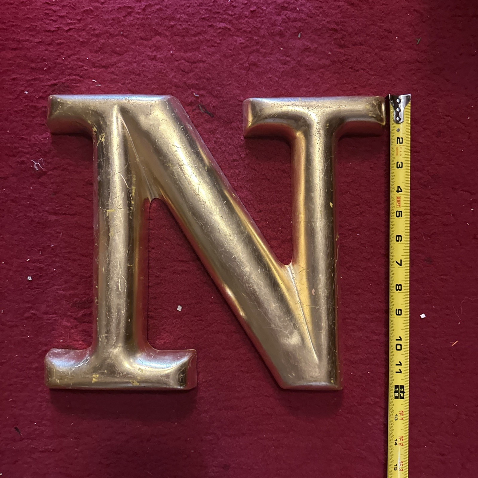 VTG 12” Letter “N” Gold 3D Sign Outdoor Molded Plastic Sign Store